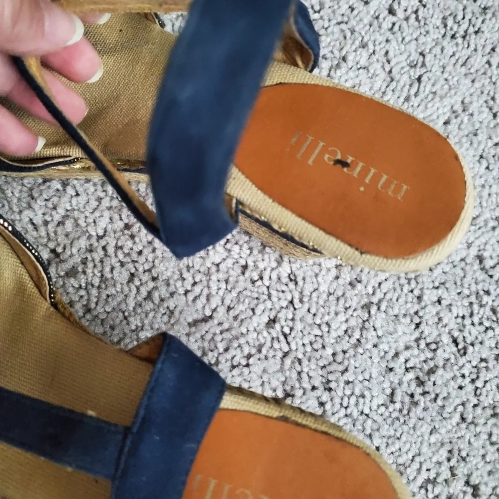 Minelli Navy Espadrille Wedge Sandals Made In Spain